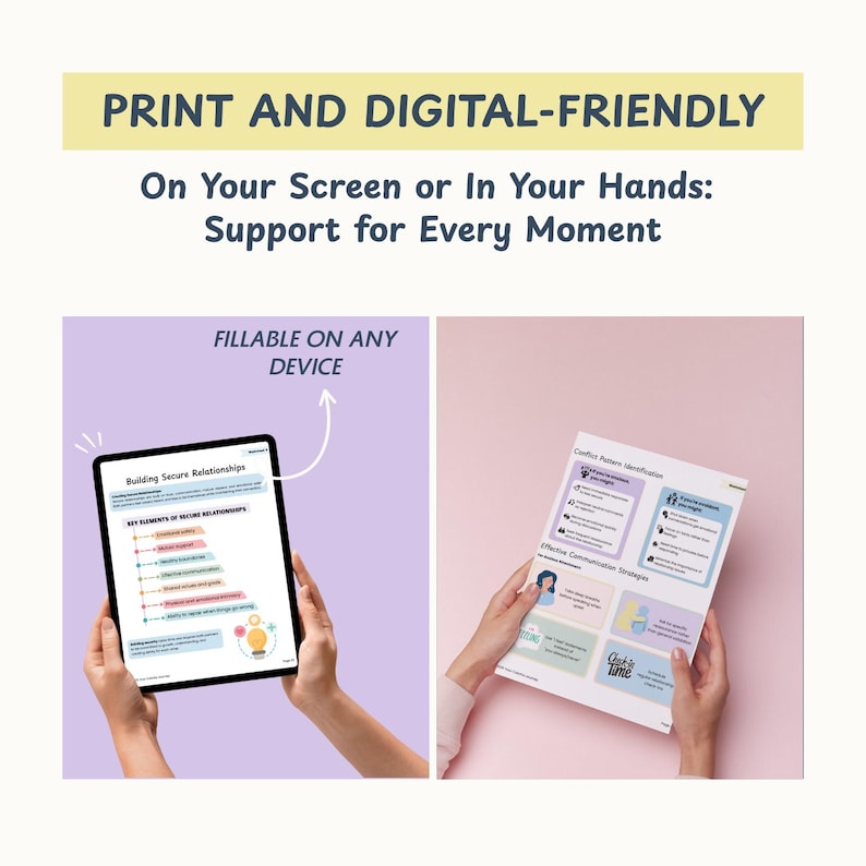 Therapist-designed attachment style workbook with 50+ fillable healing pages. Includes interactive worksheets, in-depth attachment assessments, anxious-avoidant healing tools, and step-by-step guidance to build secure relationships. Visually structured, easy-to-use, and ideal for individuals or therapists working with insecure attachment patterns. Digital download, US Letter & A4 format.