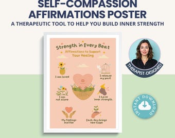 Self-Compassion Affirmations Poster: Therapist Office Decor, Resilience Wall Art (Printable PDF)