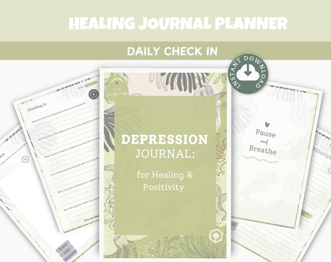 Digital Healing Journal and Planner to support depression, Mood Tracker, Printable Mental Health Journal, Daily Reflection, DBT & CBT Tool