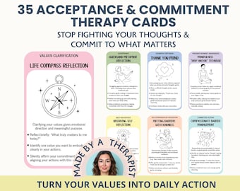 ACT Therapy Cards: Mindfulness & Emotional Resilience Prompts for Psychological Flexibility (Digital Download)