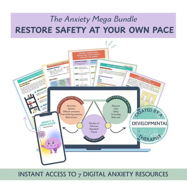 Anxiety Workbooks Mega Bundle: 7 Grounding Tools to Stop Overthinking, Fear & Mental Load (PDF)