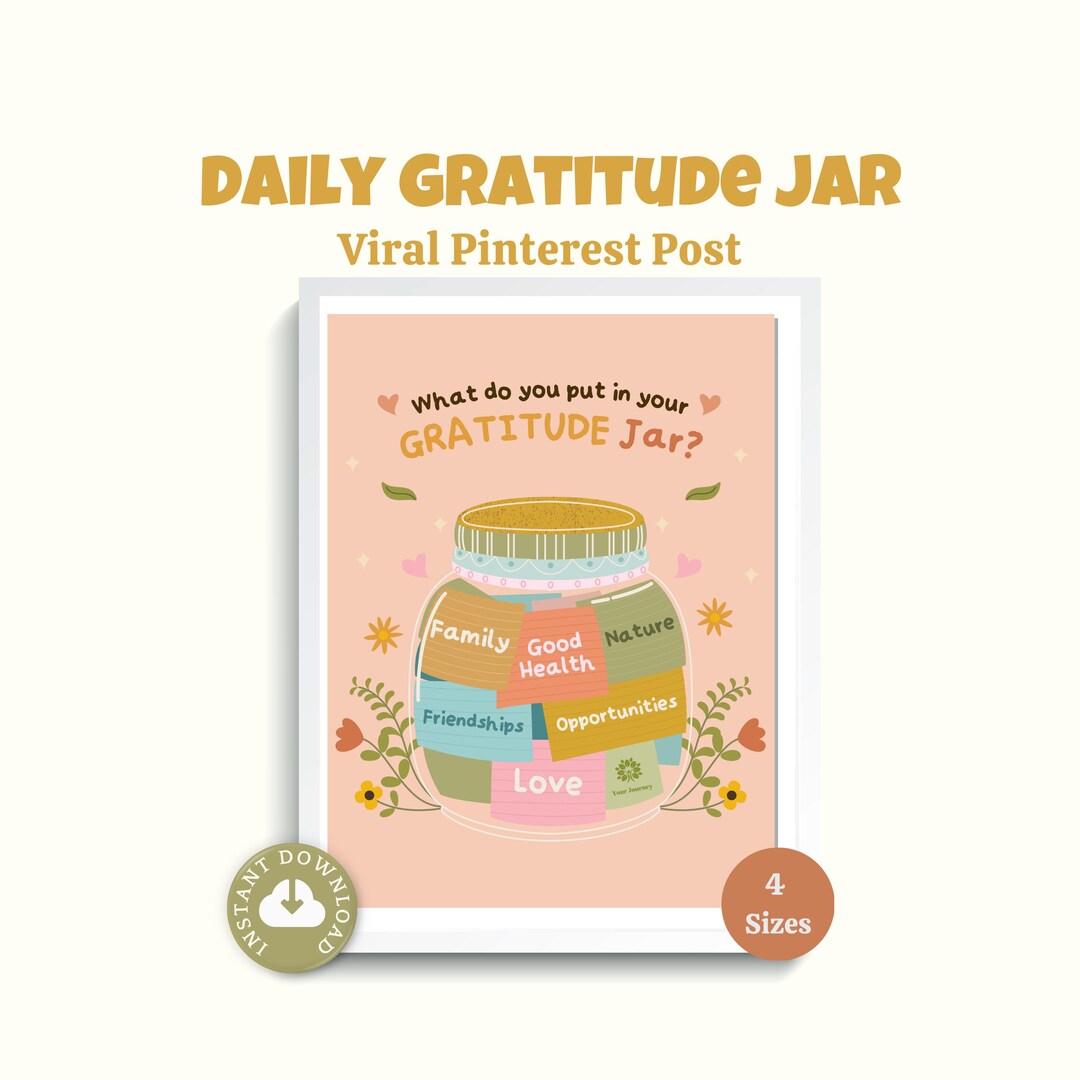 Daily Gratitude Jar Printable | Positive Affirmations Wall Art | Growth ...