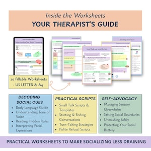 Autism Social Skills Worksheets for Adults, Neurodivergent Communication Tools, Social Cues, Sensory Overload Support (Fillable Workbook)