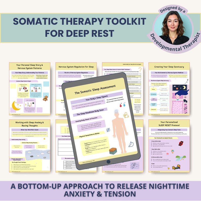 Sleep Hygiene Worksheets: Somatic Exercises & Sleep Habits for Insomnia, Deep rest, Stress Relief (PDF)