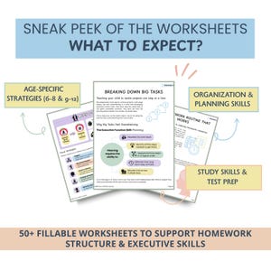 Executive Function Homework Toolkit for Parents & Educators: ADHD Study Skills, Time Management (Fillable Worksheets)