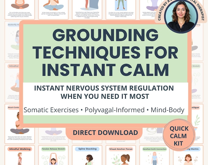 Featured listing image: Grounding Techniques Digital Card Deck Somatic Therapy Nervous System Regulation Anxiety Relief Tool Vagus Nerve Exercises Polyvagal Theory