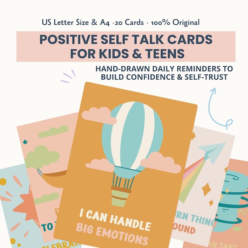 Positive Self-Talk Cards for Kids & Teens: Confidence, Self-Esteem, Growth Mindset Affirmations