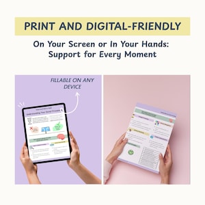May include: An image showcasing print and digital-friendly resources. One side displays a tablet with a document titled "Understanding Your Social Process." The other side shows a printed document. Text includes "Fillable on any device."