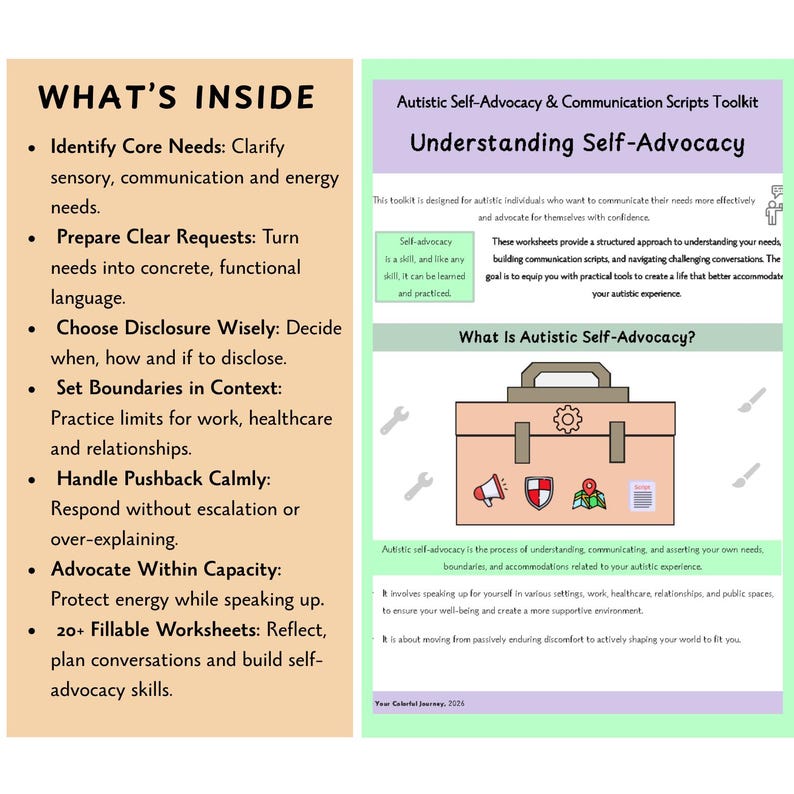 Autistic Self-Advocacy Worksheets: Autism Disclosure, Setting Boundaries & Neuro-Affirming Exercises (PDF)