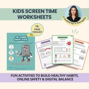 お子様の健康的なスクリーンタイムワークシート：デジタル習慣、ソーシャルメディア、ドーパミンリセット、オンラインセーフティ（PDF）