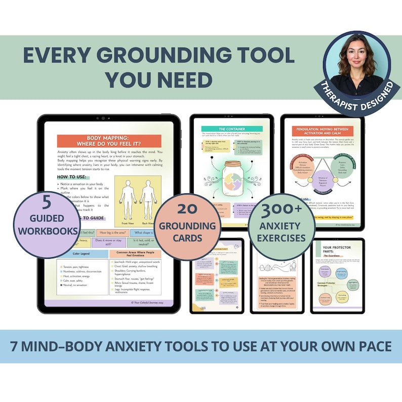 Anxiety Workbooks Mega Bundle: 7 Grounding Tools to Stop Overthinking, Fear & Mental Load (PDF)