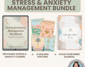 Nervous System Regulation Bundle, 200+ Pages Stress Management Anxiety Relief Workbook, Journal + Affirmation Posters,Grounding techniques