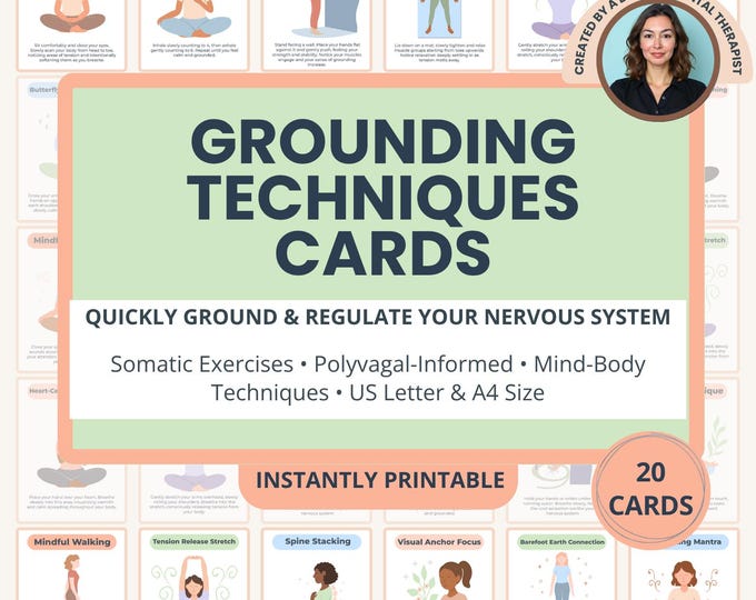 Grounding Techniques Digital Card Deck Somatic Therapy Nervous System Regulation Anxiety Relief Tool Vagus Nerve Exercises Polyvagal Theory