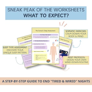 Sleep Hygiene Worksheets: Somatic Exercises & Sleep Habits for Insomnia, Deep rest, Stress Relief (PDF)