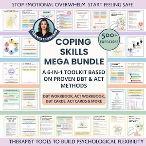Coping Skills MEGA Bundle: DBT & ACT Therapy, Emotional Resilience, Distress Tolerance (Printable Toolkit)
