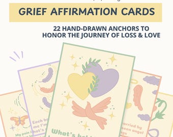 Grief Support Cards: 22 Hand-Drawn Affirmations for Bereavement, Sympathy Gift, Printable Mourning Deck