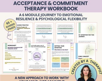 Acceptance & Commitment Therapy Workbook: ACT Worksheets for Emotional Awareness and Psychological Flexibility ( Printable PDF)