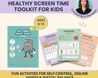Screen Time CBT Worksheets for Kids: Healthy Digital Habits, Online Safety, Algorithm & Social Media Skills (PDF Download)