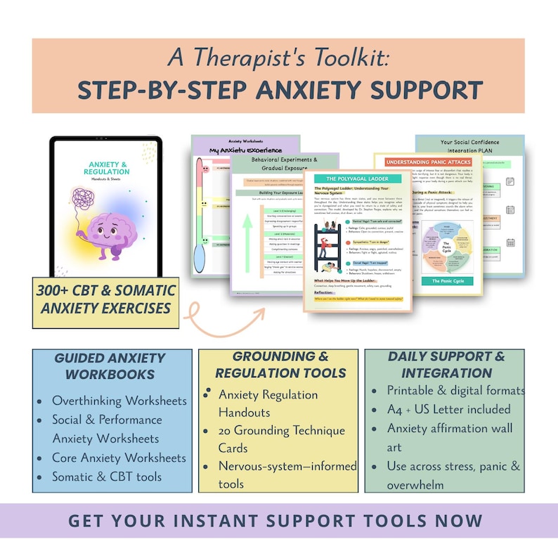 Anxiety Workbooks Mega Bundle: 7 Grounding Tools to Stop Overthinking, Fear & Mental Load (PDF)
