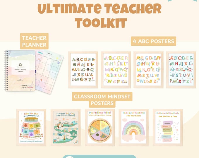 Teacher Resource Pack Digital Planner SEL Posters ABC Charts Calm Corner Classroom Decor Homeschool Educational Printables Growth Mindset