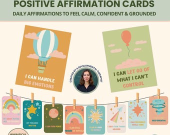 Positive affirmations cards: daily quote flash cards, emotional regulation practice, confidence,  self love  (therapy office decor cards)