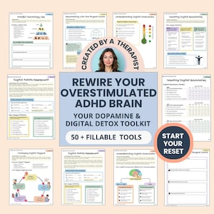 ADHD Digital Detox Workbook | Fillable Screen Time Planner for Adults & Teens | Focus,  Anti-Procrastination Worksheets, Dopamine Regulation