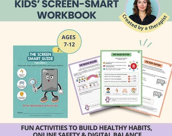 Kids Healthy Screen Time Worksheets: Digital Habits, Social Media, Dopamine Reset & Online Safety (PDF)