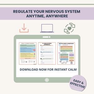 Somatic Therapy Worksheets and cheat sheets for nervous system regulation, anxiety relief, and trauma coping. Includes visual Polyvagal Theory tools, vagus nerve exercises, calming body-awareness charts, and therapist-designed resources for instant stress reduction. Clear graphics simplify complex emotional responses for clients and therapists.