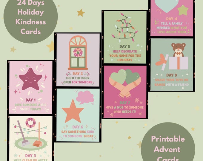 Printable Advents Calendar Affirmation Cards, Kids Christmas Kindness Challenge , 24 Days of Holiday Fun, Advent Calendar 2024