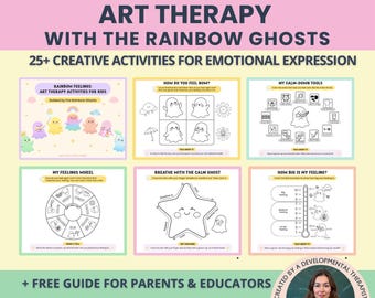 Art Therapy Activities Kids: Creative Emotional Expression Kit, Rainbow Ghosts, Feelings Art & Coloring Pages (Printable PDF)