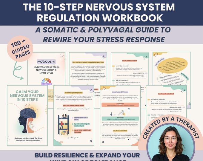 Featured listing image: Nervous System Regulation Workbook, Polyvagal Theory Somatic Exercises Anxiety Relief Grounding Techniques Window of Tolerance Stress Relief