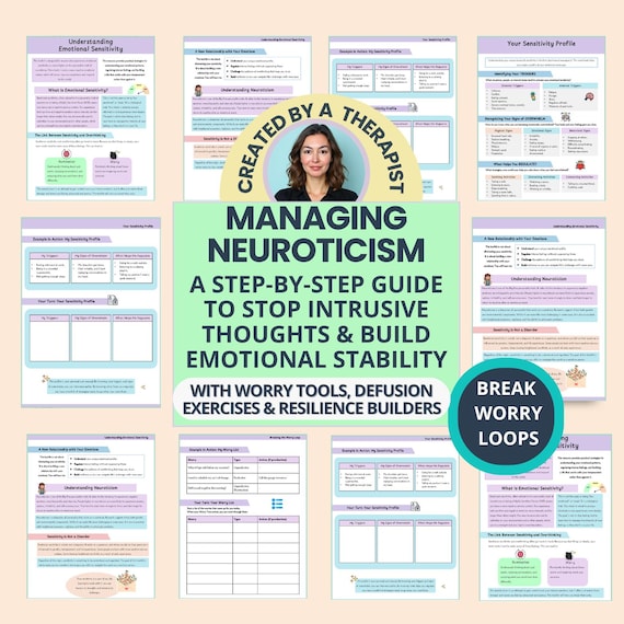 Neuroticism & Emotional Reactivity Worksheets: CBT Tools for Worry Cycles, Intrusive Thoughts (Digital Download)