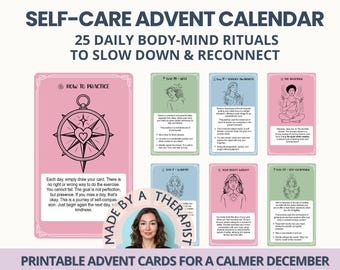 Self-Care Advent Calendar Cards: Daily Mindful Practices for Holiday Calm & Reflection (Printable PDF)