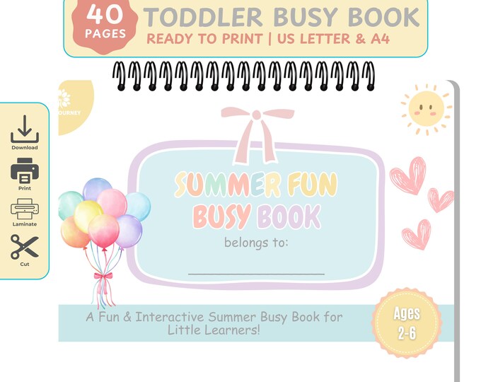 Summer Busy Book for Toddlers | 40 Pages of Interactive Learning Fun | Cut Paste Mazes Coloring Reward Chart | Digital Quiet Book Kids