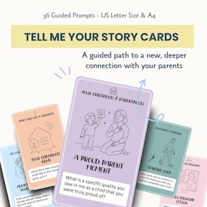 Baraja de cartas para conversaciones sobre raíces familiares: Escucha sus historias, tarjetas de conexión generacional, preguntas para entrevistas (PDF)