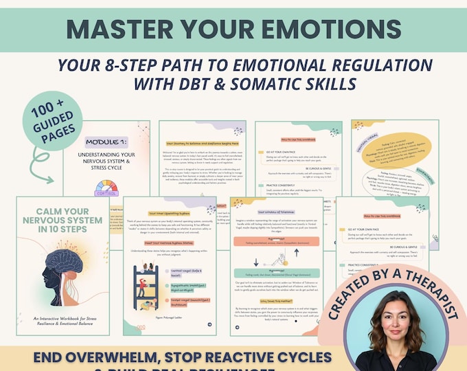 Featured listing image: DBT Emotion Regulation Workbook: Somatic and CBT Exercises, Therapist Guide (Digital Download)