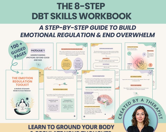 Featured listing image: DBT Emotion Regulation Workbook: Distress Tolerance & Emotional Intelligence  Exercises (Digital Download)