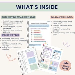 Therapist-designed attachment style workbook with 50+ fillable healing pages. Includes interactive worksheets, in-depth attachment assessments, anxious-avoidant healing tools, and step-by-step guidance to build secure relationships. Visually structured, easy-to-use, and ideal for individuals or therapists working with insecure attachment patterns. Digital download, US Letter & A4 format.