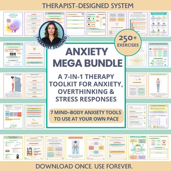Anxiety Workbooks Mega Bundle: 7 Grounding Tools to Stop Overthinking, Fear & Mental Load (PDF)