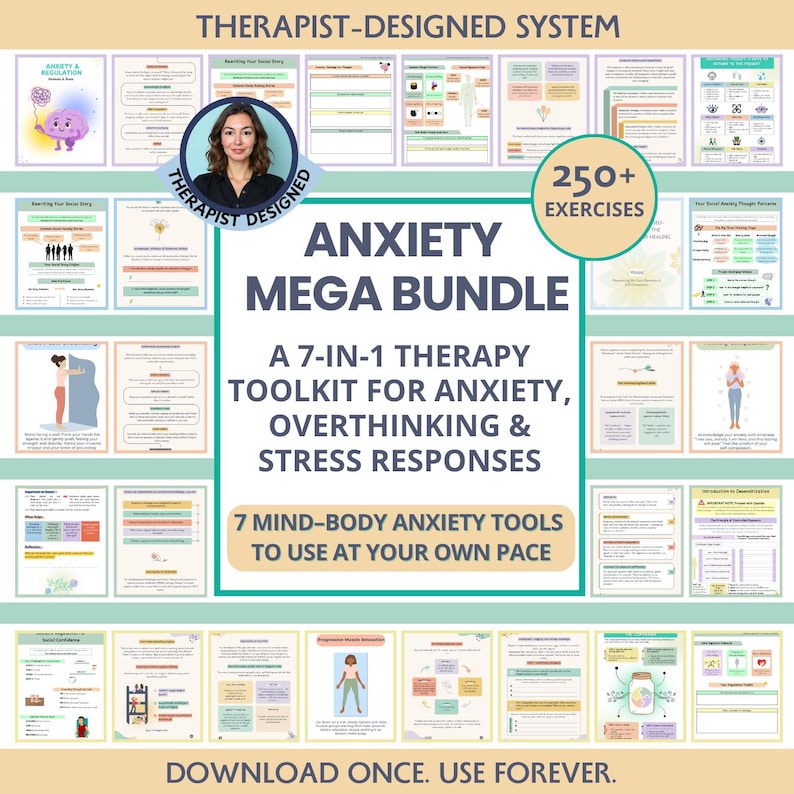 Anxiety Workbooks Mega Bundle: 7 Grounding Tools to Stop Overthinking, Fear & Mental Load (PDF)
