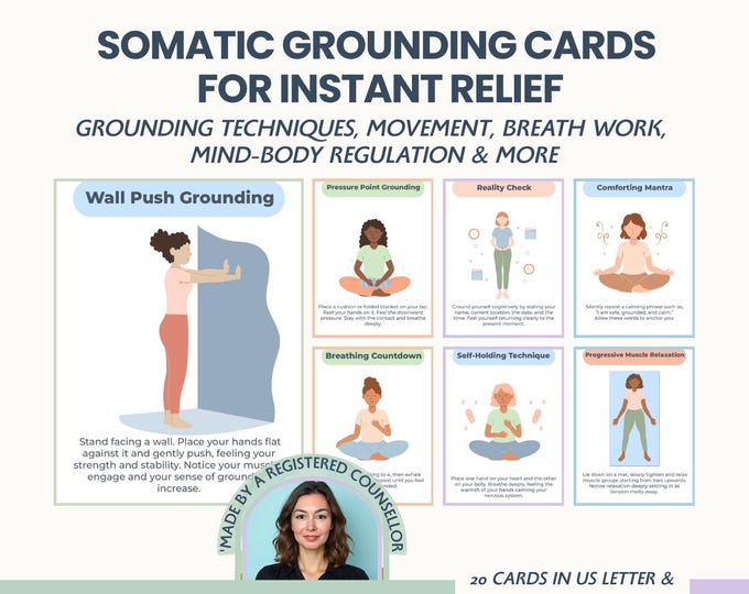 Featured listing image: Somatic Therapy Cards for Grounding | Nervous System Regulation, Anxiety Relief Tools | Vagus Nerve Exercises & Polyvagal Theory Techniques