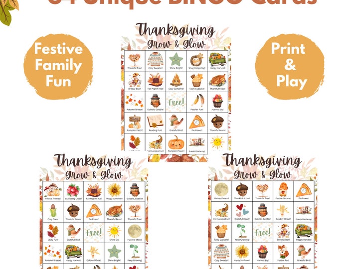 Thanksgiving Bingo Game for Kids and Adults, Printable Affirmation Holiday Activity, Fun and Positive Family Game for Classrooms or Home