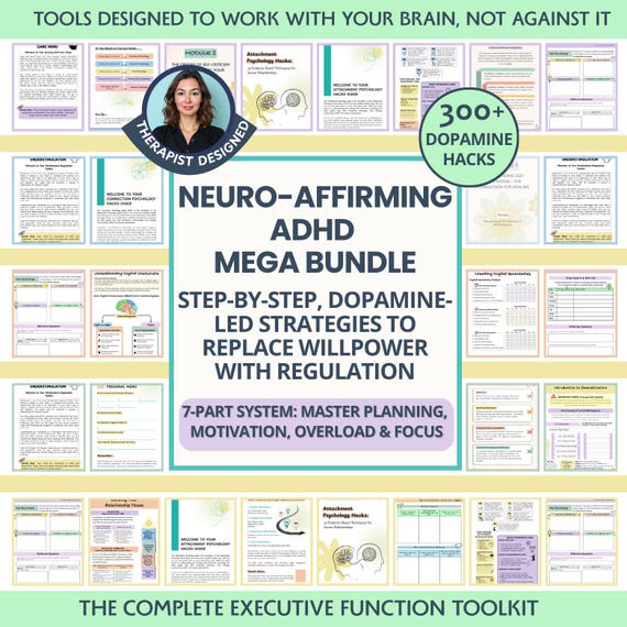 ADHD Workbook Bundle: Executive Function Toolkit for Adults, Neuro-Affirming Tools (Fillable PDF)