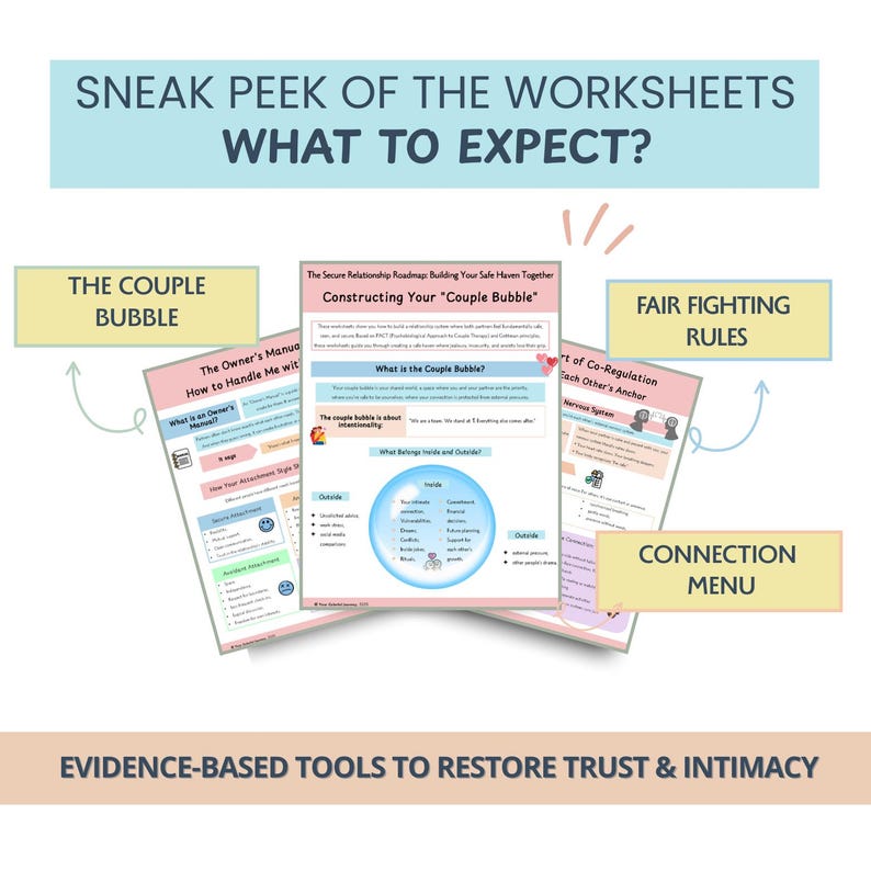 Secure Relationship Worksheets: Couples Therapy Tools for Attachment ...