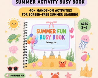 Summer Activity Book, Toddler Busy Binder, Preschool Matching & Learning Games (PDF)