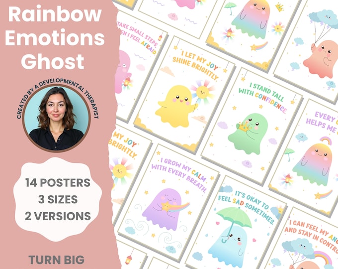 Emotional Regulation Rainbow Ghost Posters, 14 Printable Emotion Posters for Kids · School Counseling Resources, Social Emotional Learning
