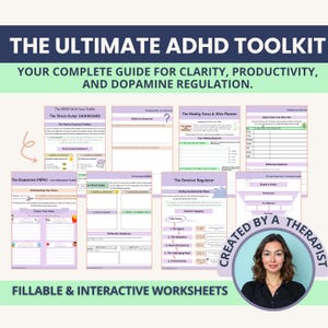 Complete ADHD Workbook Bundle for Adults & Teens, Executive Function Worksheets, Fillable ADHD Planner, Dopamine Regulation, Neurodivergent