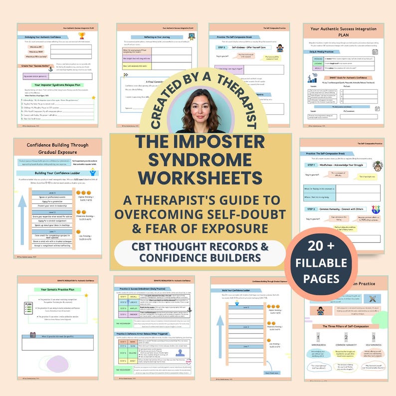 Imposter Syndrome: Authentic Confidence Exercises, Thought Patterns & Self-Worth tools (Fillable PDF)