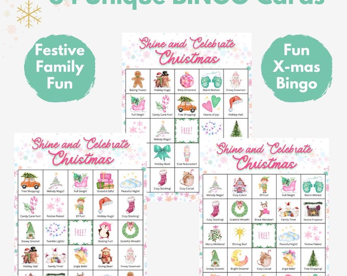 Grow and Glow Christmas Bingo Cards, Set of 34 Unique Cards for Kids & Families, Festive Fun Classroom, Home Activity, Christmas Printable