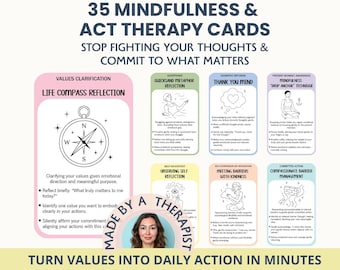 ACT Therapy Cards: Mindfulness & Emotional Resilience Prompts for Psychological Flexibility (Digital Download)